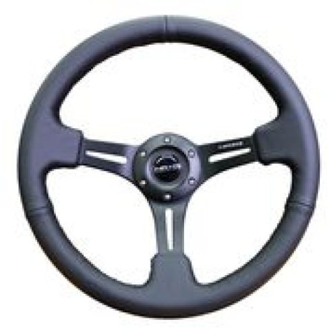 NRG Reinforced Steering Wheel (350mm / 3in. Deep) Black Leather w/ Black Stitching thumbnail 4