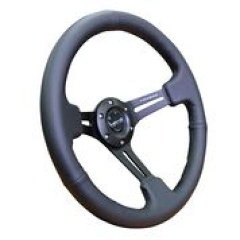 NRG Reinforced Steering Wheel (350mm / 3in. Deep) Black Leather w/ Black Stitching thumbnail 5