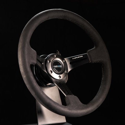 NRG Reinforced Steering Wheel (350mm / 3in. Deep) Black Leather w/ Alcantara Stitching thumbnail 1
