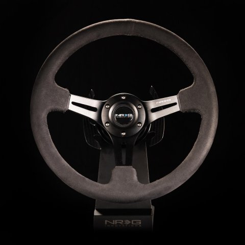 NRG Reinforced Steering Wheel (350mm / 3in. Deep) Black Leather w/ Alcantara Stitching thumbnail 2