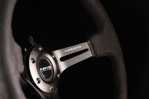 NRG Reinforced Steering Wheel (350mm / 3in. Deep) Black Leather w/ Alcantara Stitching thumbnail 4
