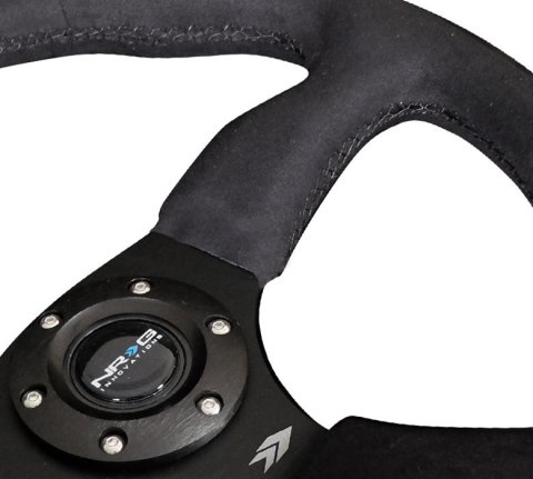 NRG Reinforced Steering Wheel (350mm / 2.5in. Deep)Blk Alcantara Comfort Grip w/4mm Matte Blk Spokes thumbnail 1