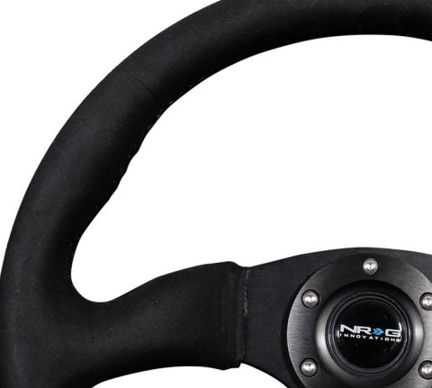 NRG Reinforced Steering Wheel (350mm / 2.5in. Deep)Blk Alcantara Comfort Grip w/4mm Matte Blk Spokes thumbnail 2