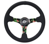 NRG Reinforced Steering Wheel (350mm / 3in. Deep) Black Suede w/ 5mm Floral 3-Spoke Center thumbnail 3