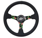 NRG Reinforced Steering Wheel (350mm / 3in. Deep) Black Suede w/ 5mm Floral 3-Spoke Center thumbnail 4