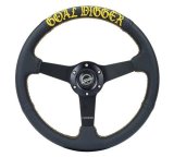 NRG Sport Steering Wheel (350mm / 1.5in Deep) Black Leather/Gold Stitch w/Matte Black Solid Spokes thumbnail 2