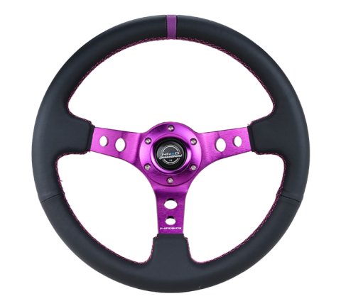 NRG Reinforced Steering Wheel (350mm / 3in. Deep) Black Leather w/Purple Center & Purple Stitching thumbnail 5