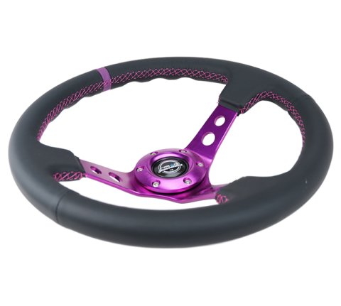 NRG Reinforced Steering Wheel (350mm / 3in. Deep) Black Leather w/Purple Center & Purple Stitching thumbnail 6