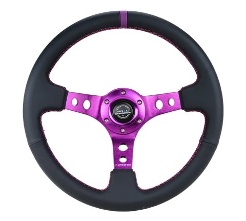 NRG Reinforced Steering Wheel (350mm / 3in. Deep) Black Leather w/Purple Center & Purple Stitching thumbnail 7