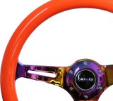 NRG Classic Wood Grain Steering Wheel (350mm) Neon Orange Color w/Neochrome Spokes thumbnail 1