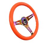 NRG Classic Wood Grain Steering Wheel (350mm) Neon Orange Color w/Neochrome Spokes thumbnail 3