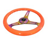 NRG Classic Wood Grain Steering Wheel (350mm) Neon Orange Color w/Neochrome Spokes thumbnail 4