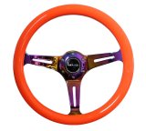 NRG Classic Wood Grain Steering Wheel (350mm) Neon Orange Color w/Neochrome Spokes thumbnail 5