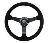 NRG Sport Steering Wheel (350mm / 1.5in Deep) Black Suede/Black Stitch w/Matte Black Solid Spokes thumbnail 1