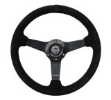 NRG Sport Steering Wheel (350mm / 1.5in Deep) Black Suede/Black Stitch w/Matte Black Solid Spokes thumbnail 2