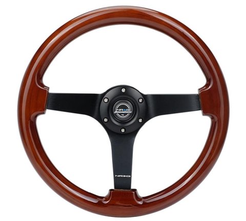 NRG Reinforced Steering Wheel Classic Wood Grain (350mm / 3in. Deep) Matte Black Solid 3-Spoke thumbnail 1