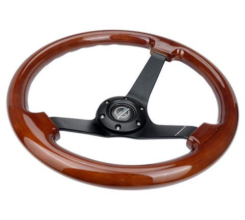 NRG Reinforced Steering Wheel Classic Wood Grain (350mm / 3in. Deep) Matte Black Solid 3-Spoke thumbnail 2