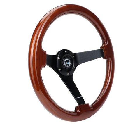 NRG Reinforced Steering Wheel Classic Wood Grain (350mm / 3in. Deep) Matte Black Solid 3-Spoke thumbnail 3