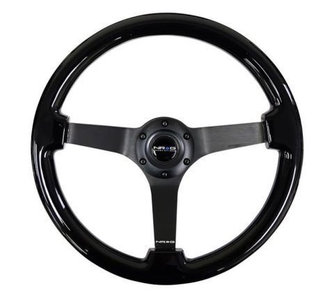 NRG Reinforced Steering Wheel Classic Wood Grain (350mm / 3in. Deep) Matte Black Solid 3-Spoke thumbnail 4