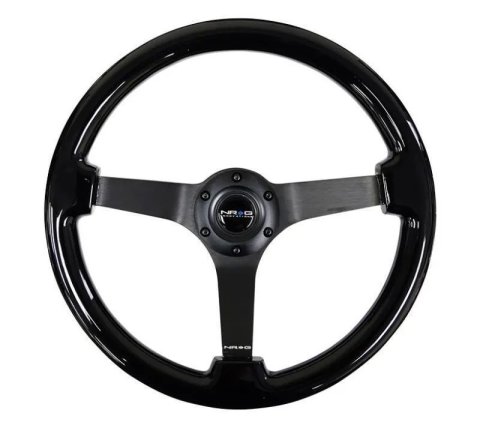 NRG Reinforced Steering Wheel Classic Wood Grain (350mm / 3in. Deep) Matte Black Solid 3-Spoke thumbnail 5