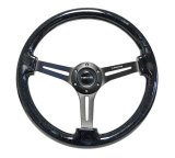 NRG Reinforced Steering Wheel (350mm / 3in. Deep) Black Multi Color Flake Wood w/ Black Matte Center thumbnail 1