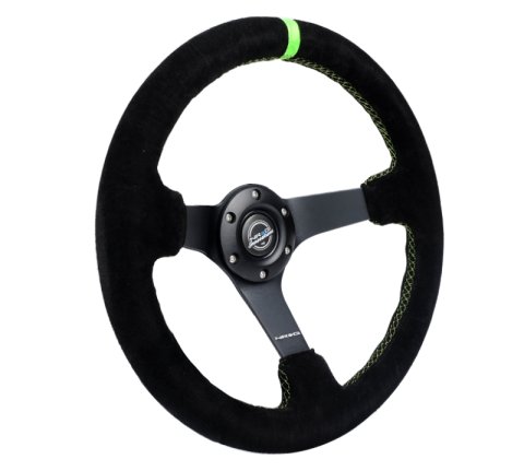 NRG Reinforced Steering Wheel 350mm/3in. Deep Blk Suede/ Neon Green Stitch w/5mm Matte Black Spoke thumbnail 7