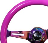NRG Classic Wood Grain Wheel (350mm) 3 Neochrome Spokes- Neon Purple thumbnail 1