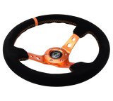 NRG Reinforced Steering Wheel (350mm/ 3in. Deep) Black Suede/ Orange Center Mark/ Orange Stitching thumbnail 1