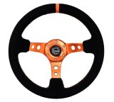 NRG Reinforced Steering Wheel (350mm/ 3in. Deep) Black Suede/ Orange Center Mark/ Orange Stitching thumbnail 2