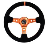 NRG Reinforced Steering Wheel (350mm/ 3in. Deep) Black Suede/ Orange Center Mark/ Orange Stitching thumbnail 4