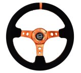 NRG Reinforced Steering Wheel (350mm/ 3in. Deep) Black Suede/ Orange Center Mark/ Orange Stitching thumbnail 5