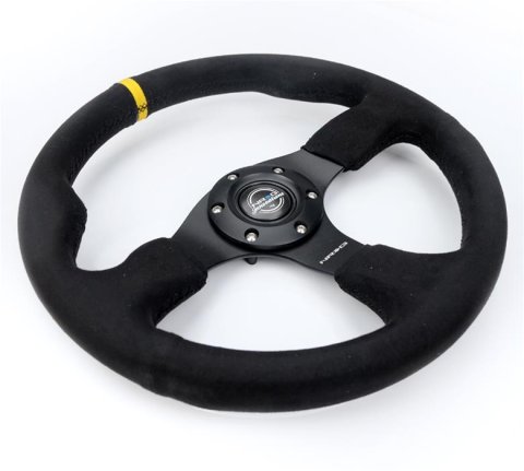 NRG Reinforced Steering Wheel (350mm/ 3in. Deep) Alcantara w/ Yellow Center w/ Black Stitch thumbnail 1