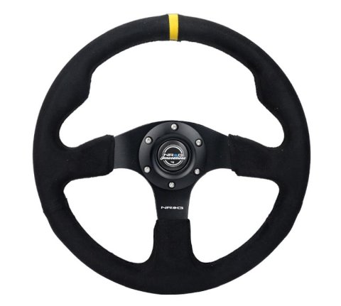 NRG Reinforced Steering Wheel (350mm/ 3in. Deep) Alcantara w/ Yellow Center w/ Black Stitch thumbnail 2