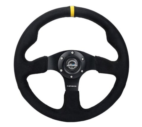 NRG Reinforced Steering Wheel (350mm/ 3in. Deep) Alcantara w/ Yellow Center w/ Black Stitch thumbnail 4