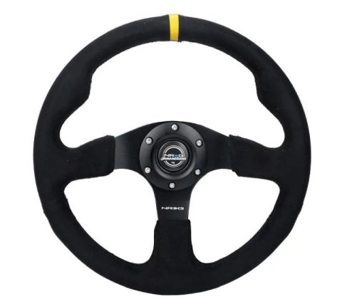 NRG Reinforced Steering Wheel (350mm/ 3in. Deep) Alcantara w/ Yellow Center w/ Black Stitch thumbnail 5