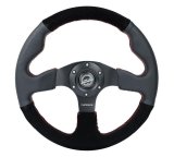 NRG Reinforced Steering Wheel (320mm/ 2.5in. Deep) Sport Leather / Suede w/ Red Stitch thumbnail 1