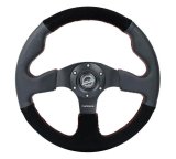 NRG Reinforced Steering Wheel (320mm/ 2.5in. Deep) Sport Leather / Suede w/ Red Stitch thumbnail 2