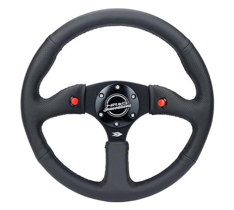 NRG Reinforced Steering Wheel (350mm/ 2.5in. Deep) Sport Leather Racing/ 4mm Matte Black Spoke thumbnail 1