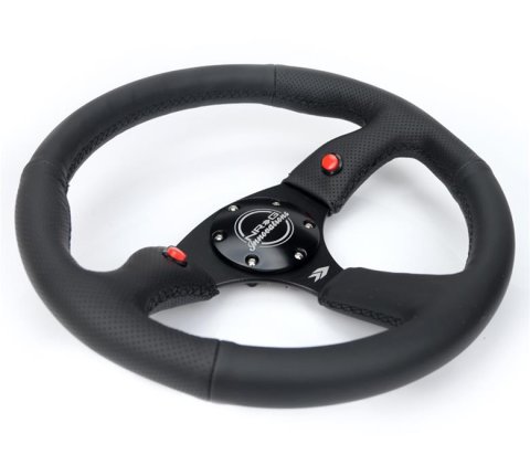 NRG Reinforced Steering Wheel (350mm/ 2.5in. Deep) Sport Leather Racing/ 4mm Matte Black Spoke thumbnail 3