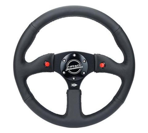NRG Reinforced Steering Wheel (350mm/ 2.5in. Deep) Sport Leather Racing/ 4mm Matte Black Spoke thumbnail 4