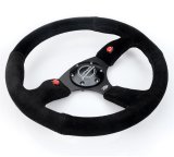 NRG Reinforced Steering Wheel (350mm/ 2.5in. Deep) Sport Suede Racing/ 4mm Matte Black Spoke thumbnail 1