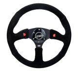 NRG Reinforced Steering Wheel (350mm/ 2.5in. Deep) Sport Suede Racing/ 4mm Matte Black Spoke thumbnail 2