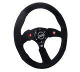 NRG Reinforced Steering Wheel (350mm/ 2.5in. Deep) Sport Suede Racing/ 4mm Matte Black Spoke thumbnail 3