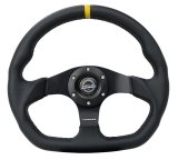 NRG Reinforced Steering Wheel (320mm) Sport Leather Flat Bottom w/ Yellow Center Mark thumbnail 1
