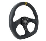 NRG Reinforced Steering Wheel (320mm) Sport Leather Flat Bottom w/ Yellow Center Mark thumbnail 2