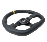 NRG Reinforced Steering Wheel (320mm) Sport Leather Flat Bottom w/ Yellow Center Mark thumbnail 3