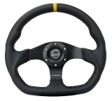 NRG Reinforced Steering Wheel (320mm) Sport Leather Flat Bottom w/ Yellow Center Mark thumbnail 4