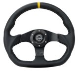 NRG Reinforced Steering Wheel (320mm) Sport Leather Flat Bottom w/ Yellow Center Mark thumbnail 5