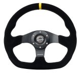 NRG Reinforced Steering Wheel (320mm) Sport Suede Flat Bottom w/ Yellow Center Mark thumbnail 1
