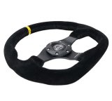NRG Reinforced Steering Wheel (320mm) Sport Suede Flat Bottom w/ Yellow Center Mark thumbnail 2
